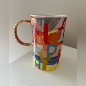 Anthropologie | Happy Vibrancy Positivity Coffee Tea Mug Cup Gold Handle